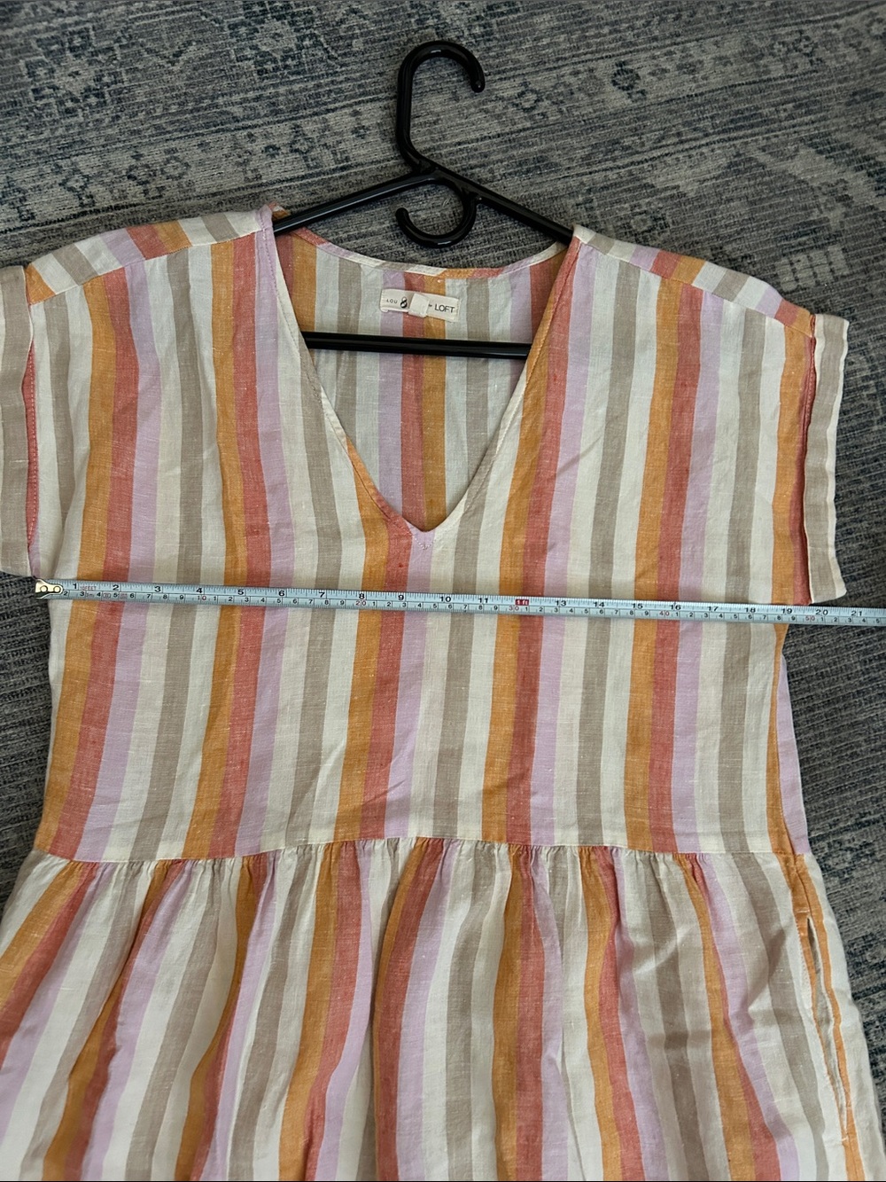 Loft Oversized Small Linen Multicolor Striped V-Neck Dress - Picture 6 of 8